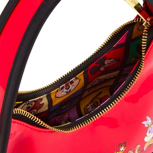 Loungefly Disney Mickey And Friend Walking Patent Vinyl Crossbody Bag  Wallet Nw - Picture 6 of 7